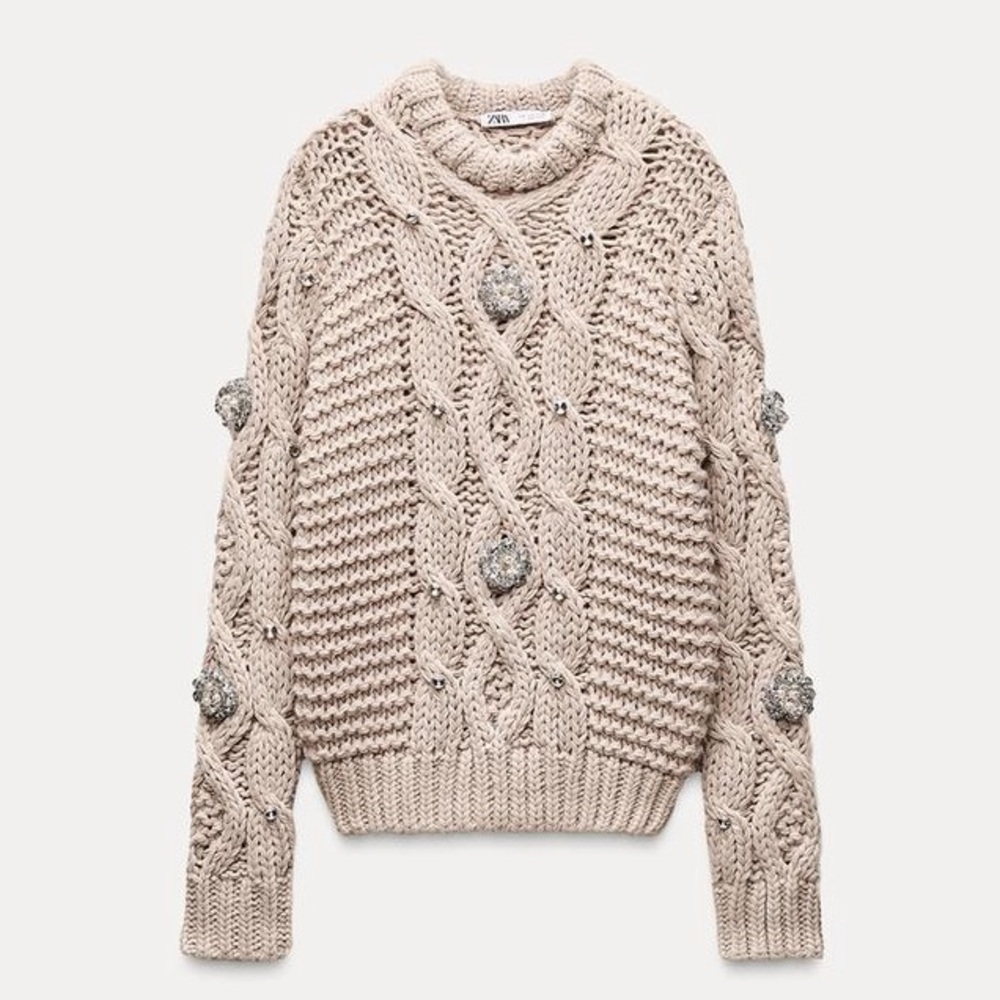 NWT ZARA JEWEL BEADED KNIT SWEATER SIZE M